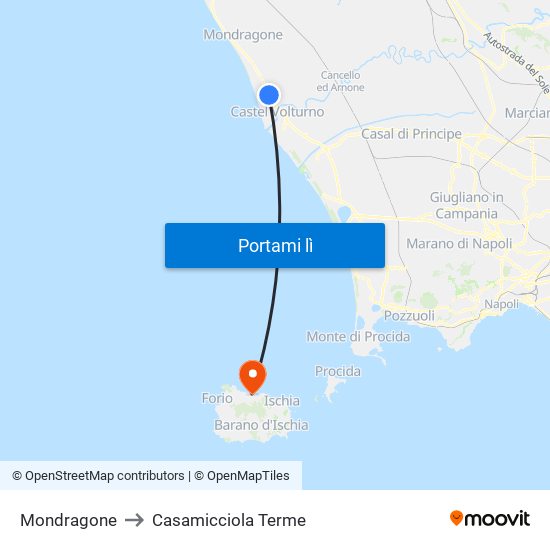 Mondragone to Casamicciola Terme map