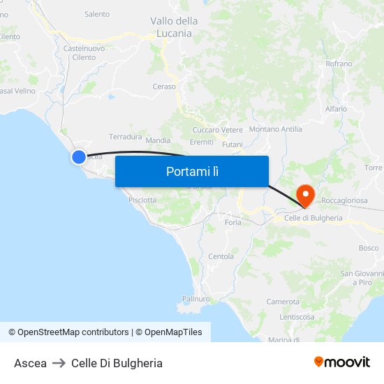 Ascea to Celle Di Bulgheria map