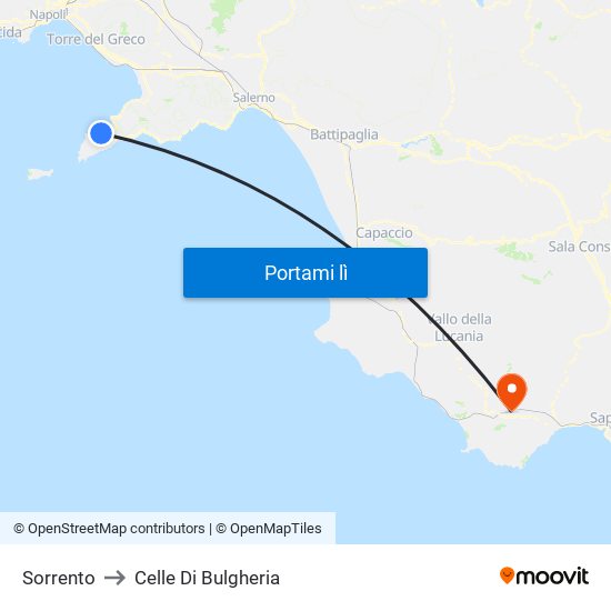 Sorrento to Celle Di Bulgheria map