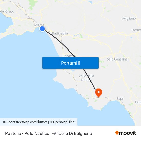 Pastena  - Polo Nautico to Celle Di Bulgheria map