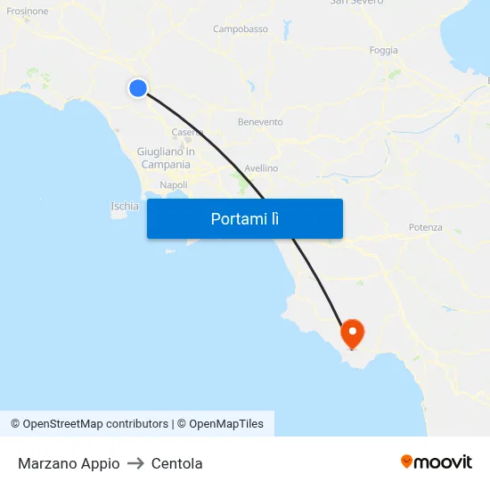 Marzano Appio to Centola map