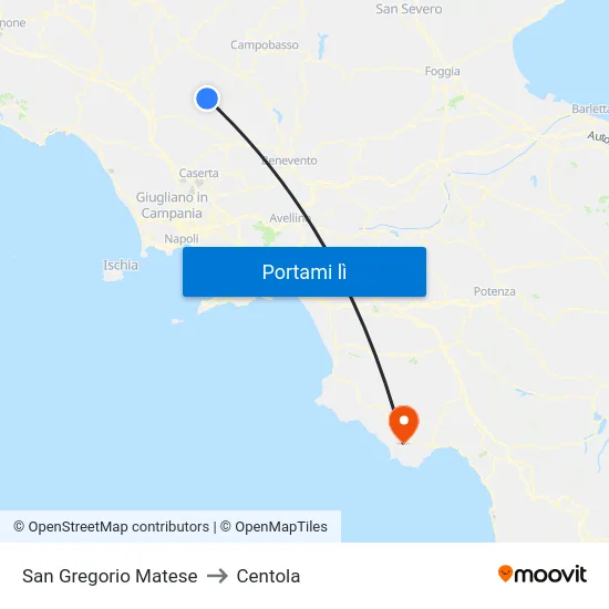 San Gregorio Matese to Centola map