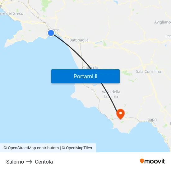 Salerno to Centola map