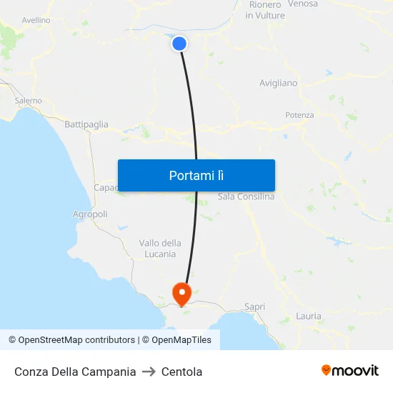 Conza Della Campania to Centola map