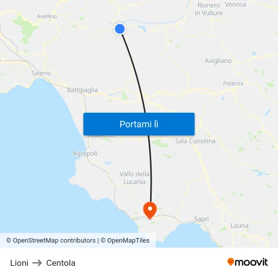 Lioni to Centola map