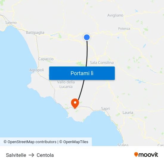 Salvitelle to Centola map