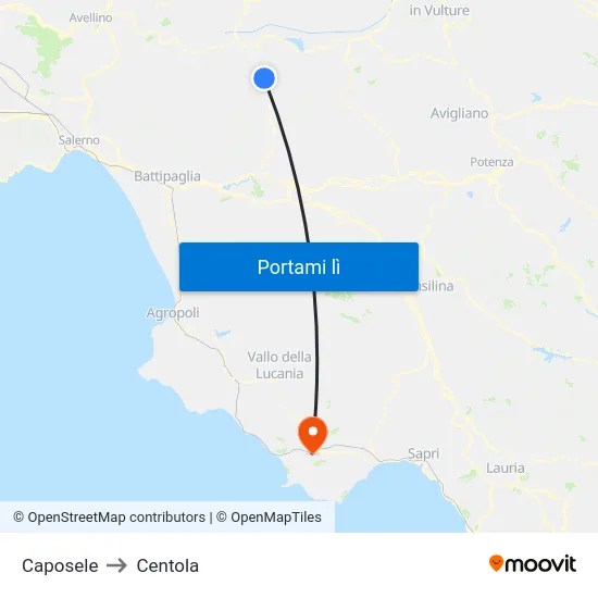 Caposele to Centola map