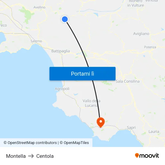 Montella to Centola map