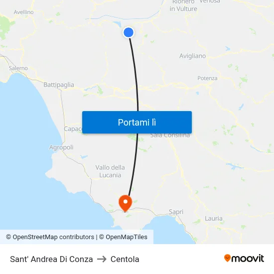 Sant' Andrea Di Conza to Centola map