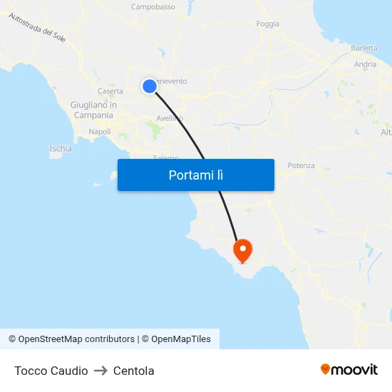 Tocco Caudio to Centola map