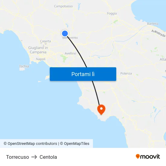 Torrecuso to Centola map