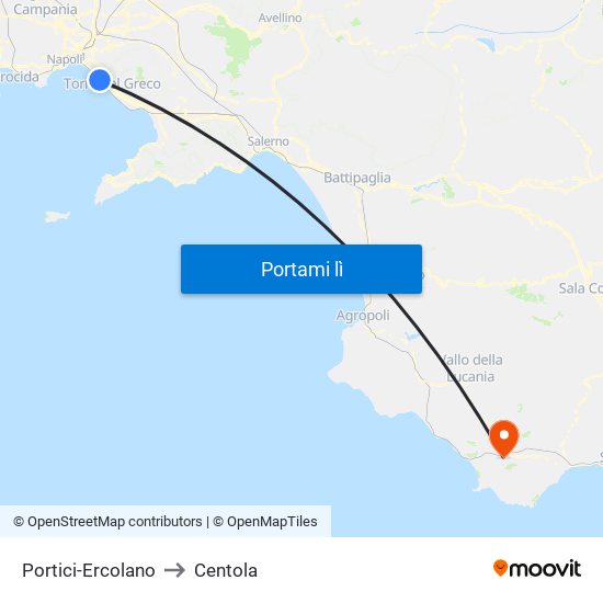 Portici-Ercolano to Centola map