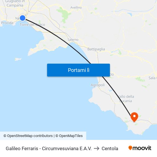 Galileo Ferraris - Circumvesuviana E.A.V. to Centola map