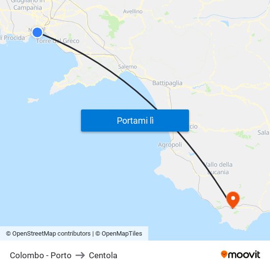 Colombo - Porto to Centola map