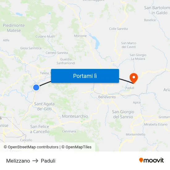 Melizzano to Paduli map
