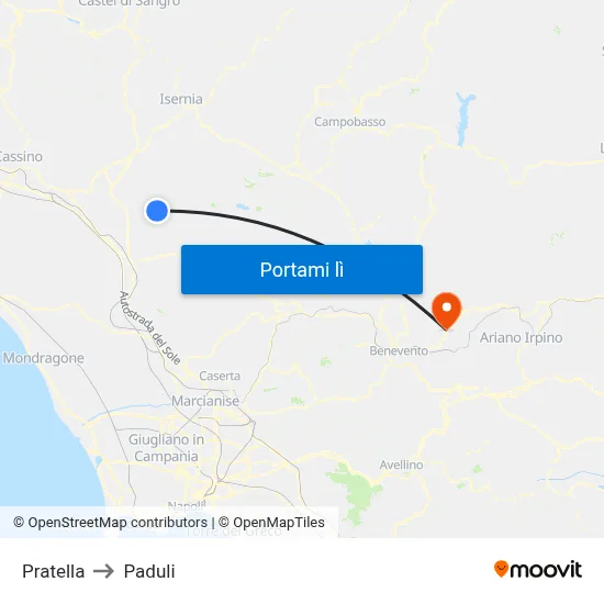Pratella to Paduli map