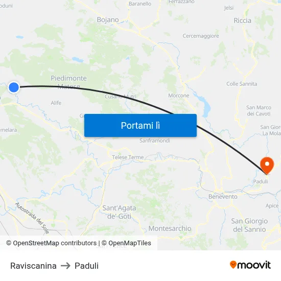 Raviscanina to Paduli map