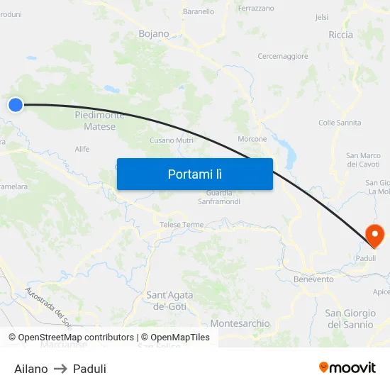 Ailano to Paduli map