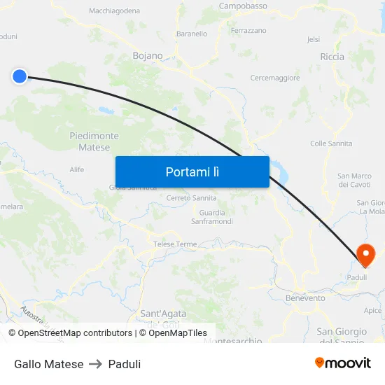 Gallo Matese to Paduli map