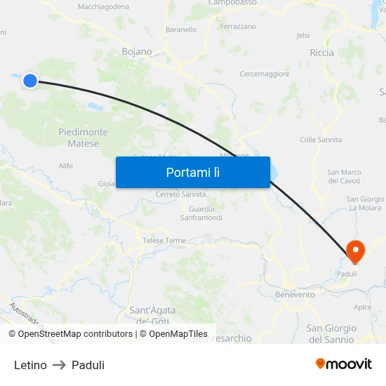 Letino to Paduli map
