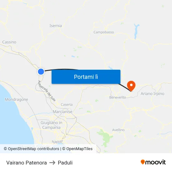Vairano Patenora to Paduli map