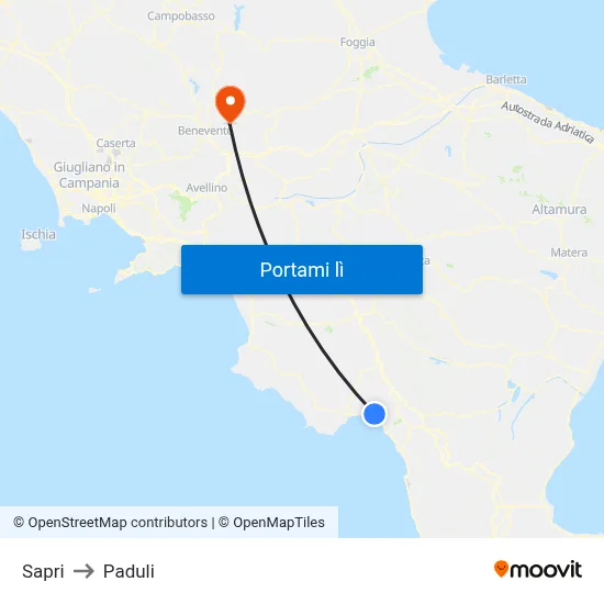 Sapri to Paduli map