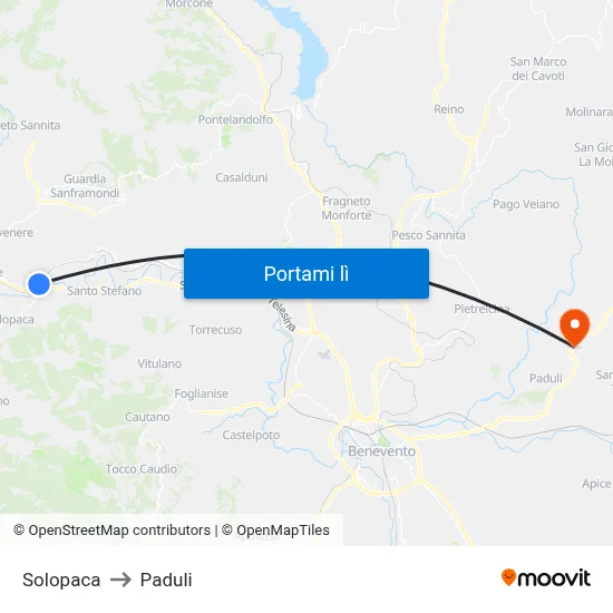 Solopaca to Paduli map