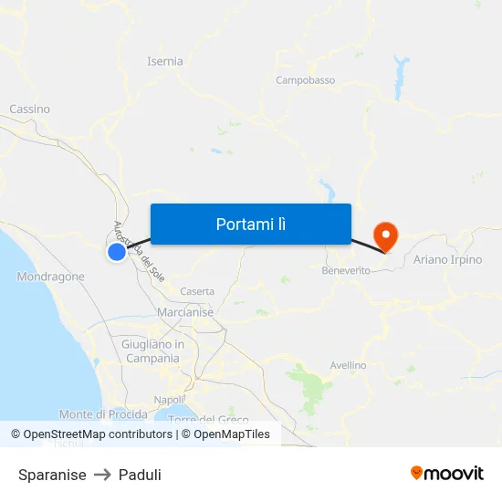 Sparanise to Paduli map