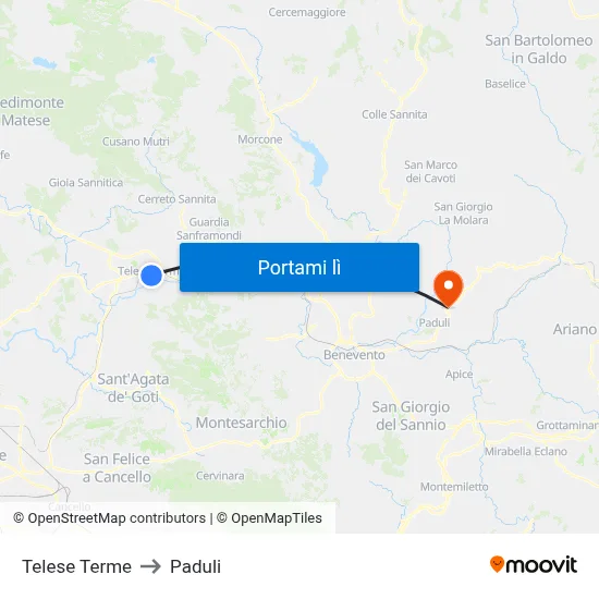 Telese Terme to Paduli map