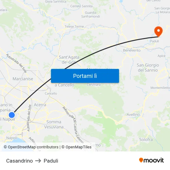 Casandrino to Paduli map
