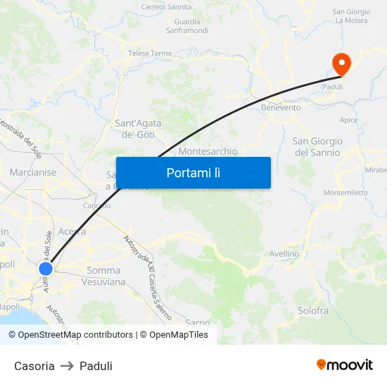 Casoria to Paduli map