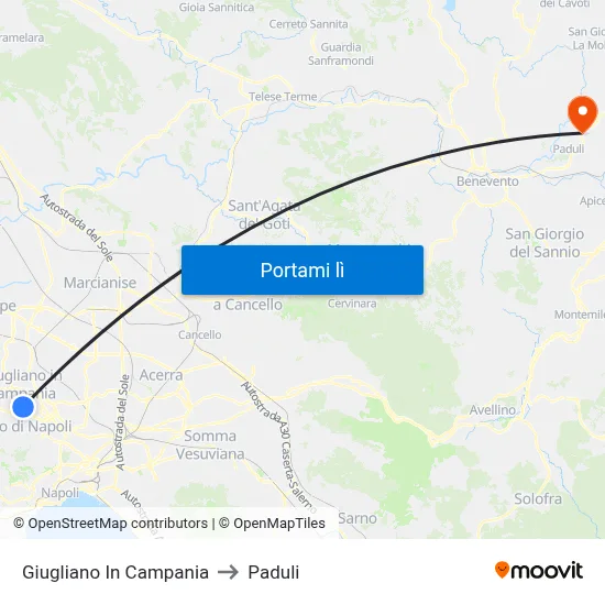 Giugliano In Campania to Paduli map