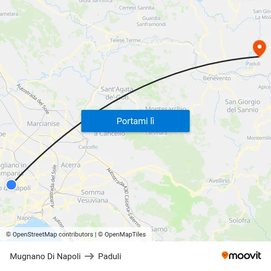 Mugnano Di Napoli to Paduli map