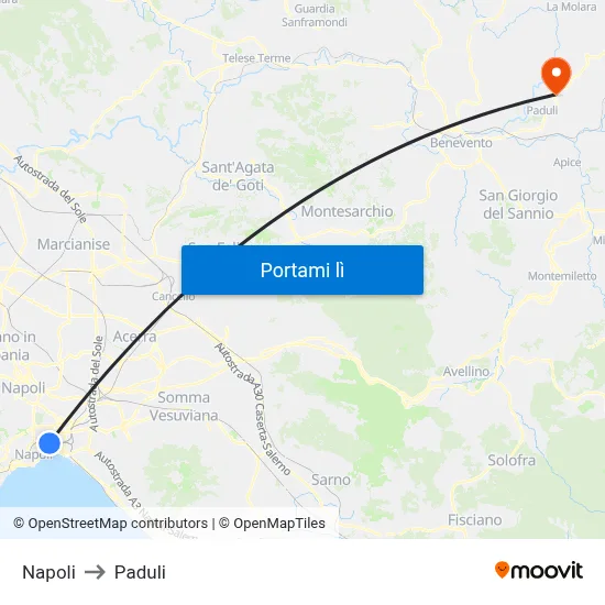 Napoli to Paduli map