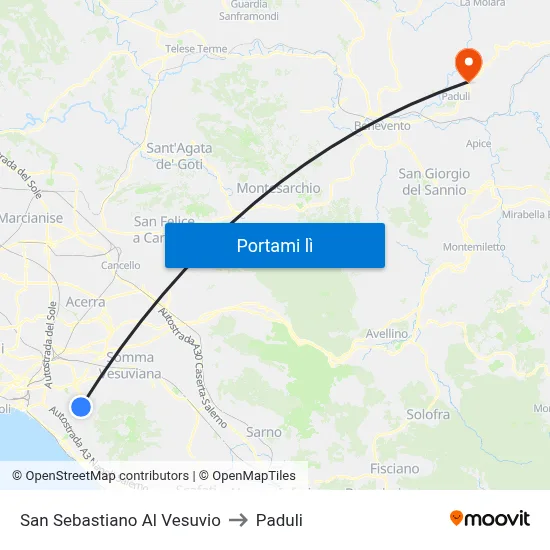 San Sebastiano Al Vesuvio to Paduli map