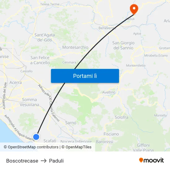 Boscotrecase to Paduli map