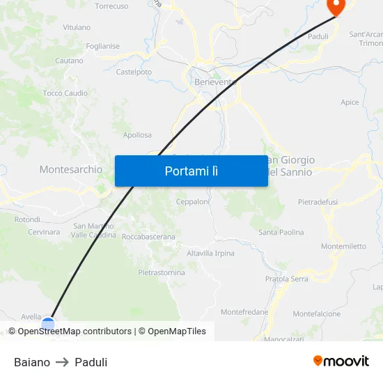 Baiano to Paduli map