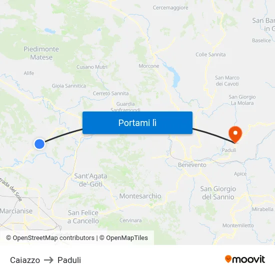 Caiazzo to Paduli map