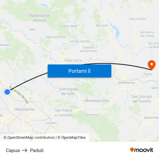 Capua to Paduli map