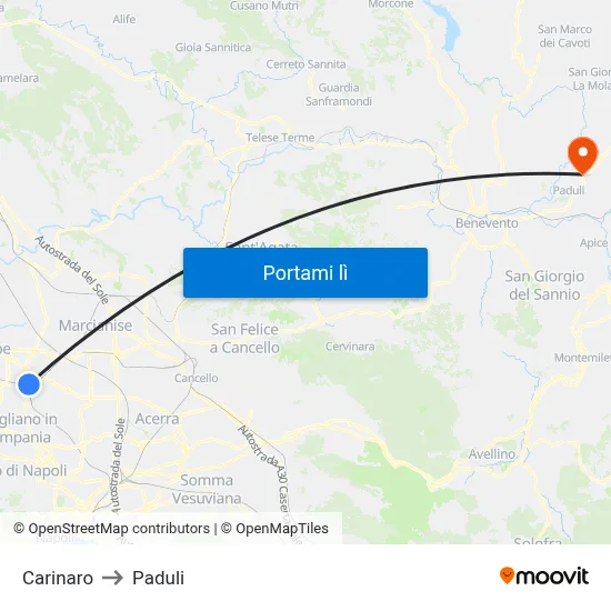 Carinaro to Paduli map