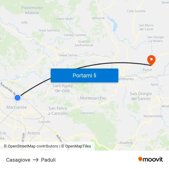 Casagiove to Paduli map