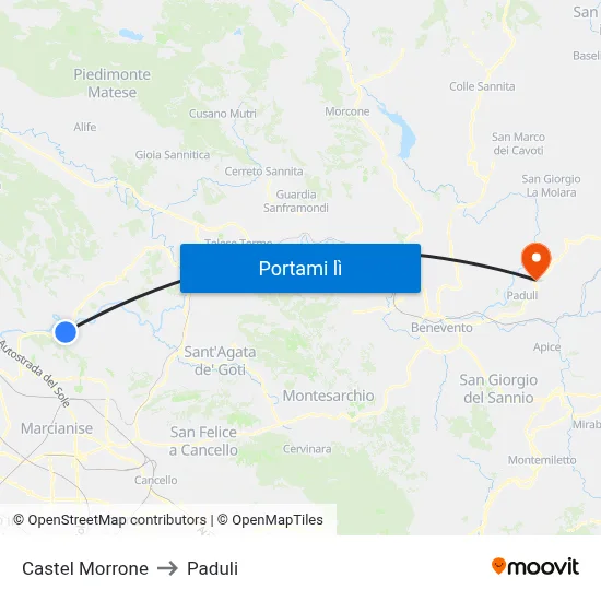 Castel Morrone to Paduli map