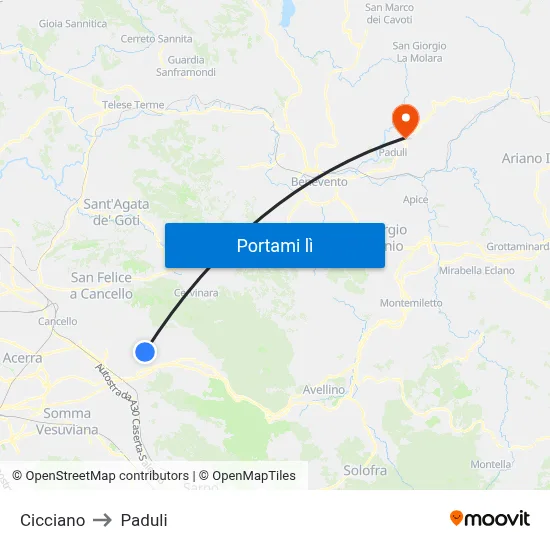 Cicciano to Paduli map