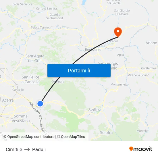 Cimitile to Paduli map