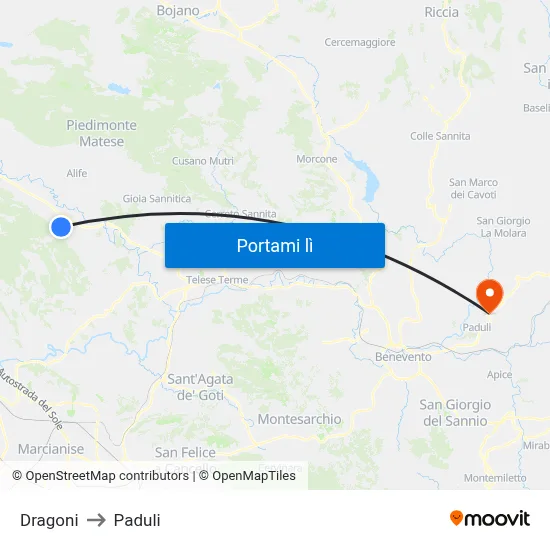 Dragoni to Paduli map