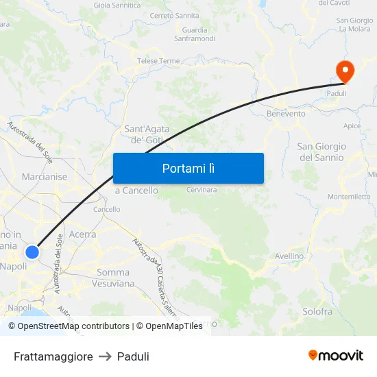 Frattamaggiore to Paduli map