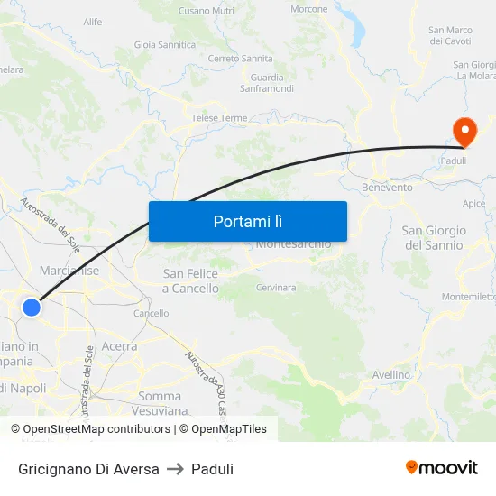 Gricignano Di Aversa to Paduli map