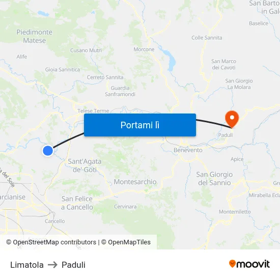 Limatola to Paduli map
