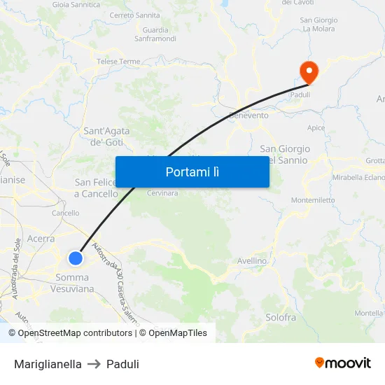 Mariglianella to Paduli map