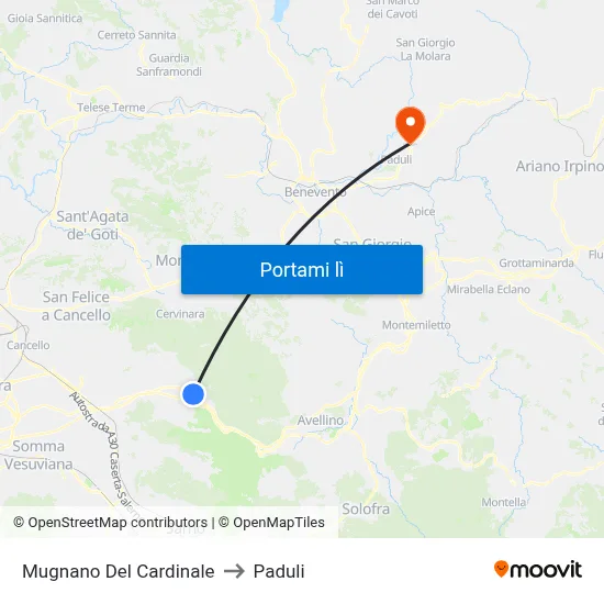 Mugnano Del Cardinale to Paduli map